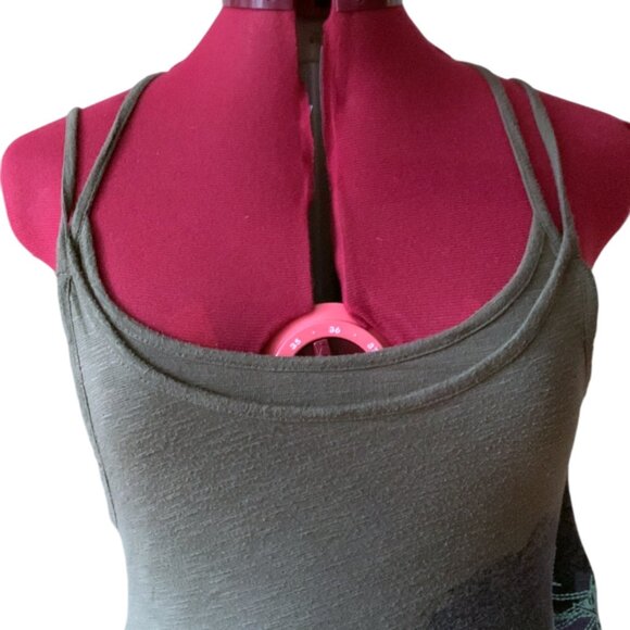 DIESEL / Multi layers asymmetric tank top Kaki Green with leaves print - XS - Picture 6 of 9